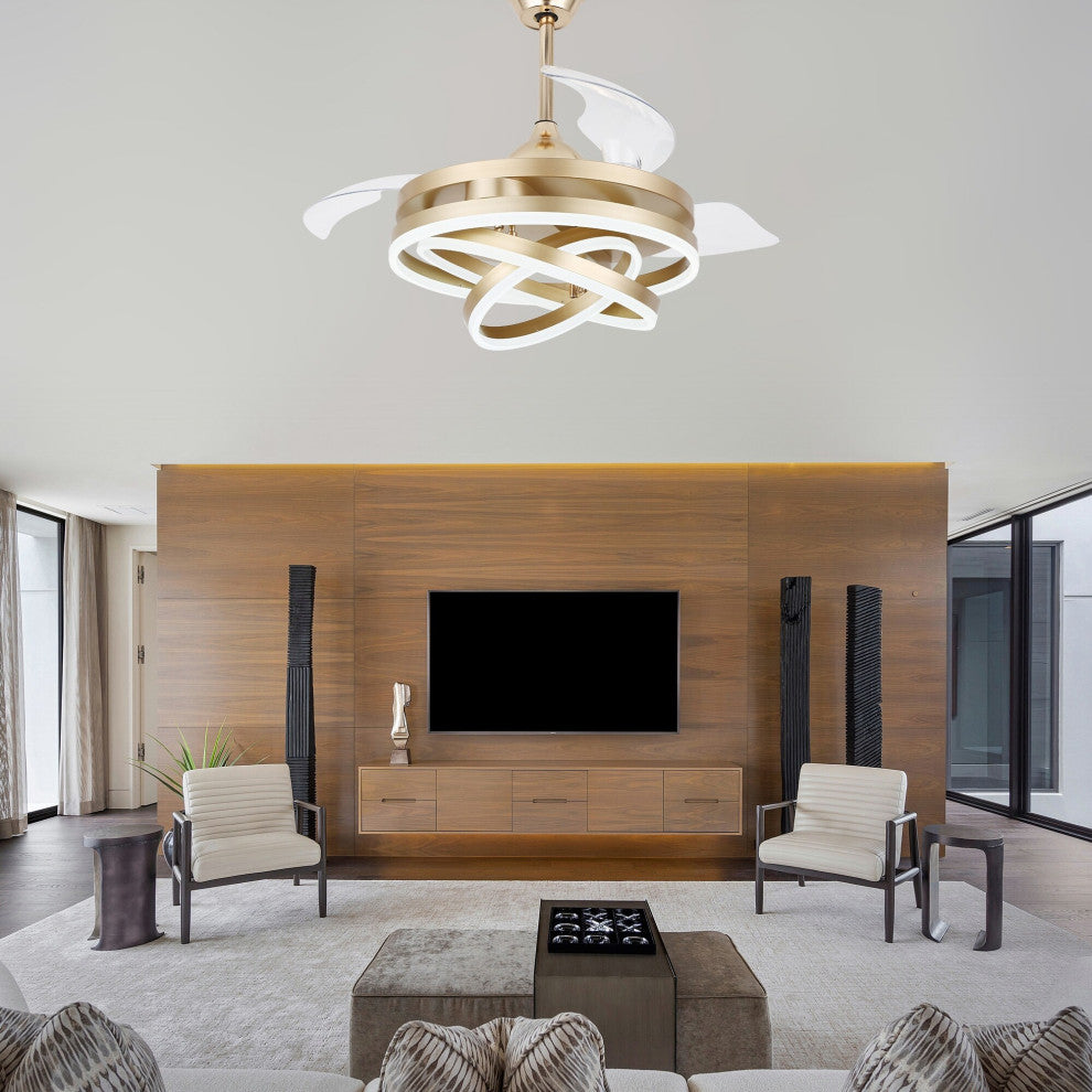 CurveCurio 42" Ceiling Fan With Adjustable LED Light Kit, Gold