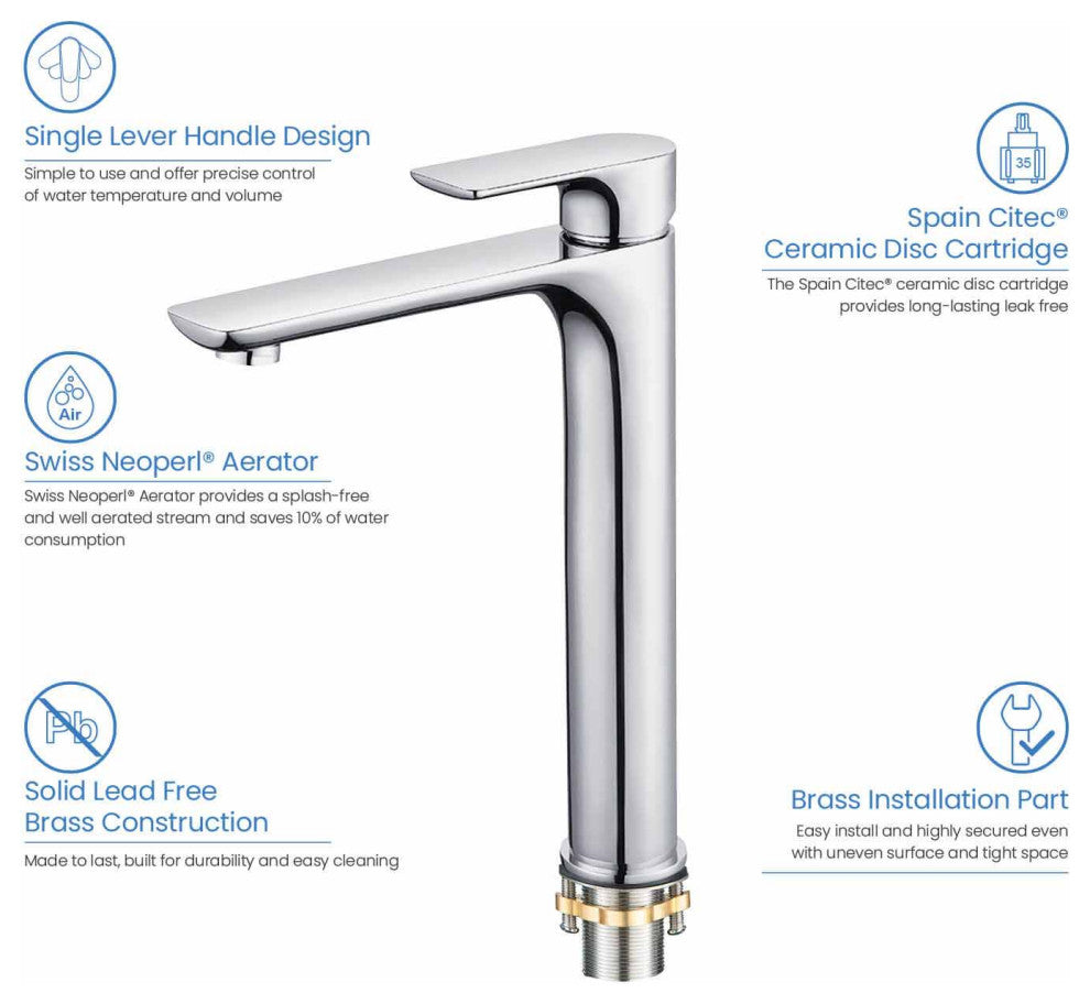 Tender-T Single Handle Bathroom Vessel Sink Faucet, Chrome