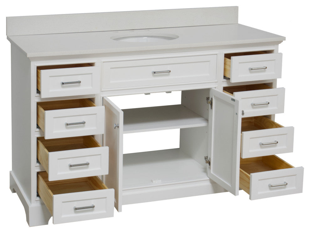 Aria 60" Bathroom Vanity, White, Quartz, Single Vanity