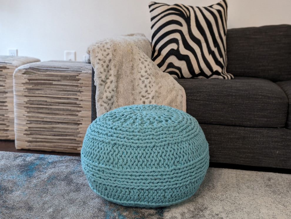 Decor Maisonette Jade Pouf, Seafoam (20"x20"x14")