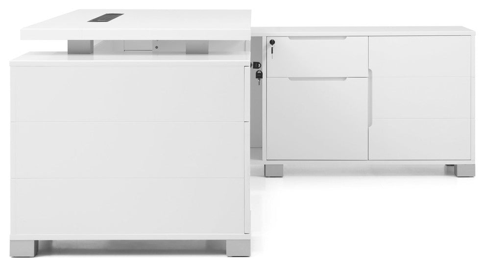 Ford Executive Modern Desk With Filing Cabinets and Return, Right Return