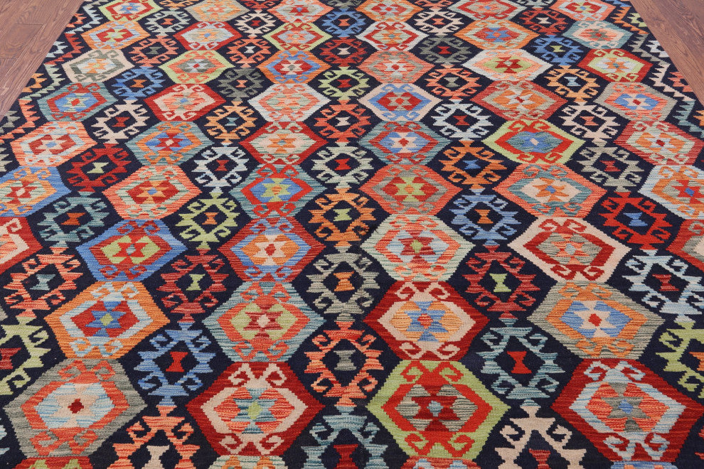 8' 6" X 9' 10" Wool On Wool Flat Weave Kilim Reversible Rug Q9457