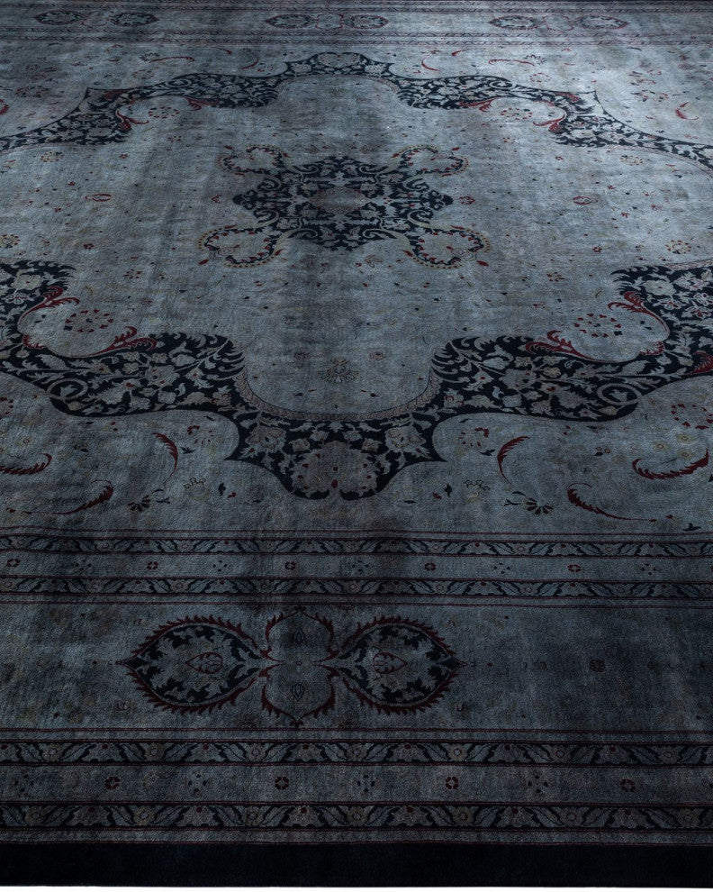 Overdyed, One-of-a-Kind Hand-Knotted Area Rug Black, 12'6"x17'10"