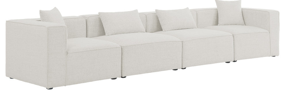 Cube Upholstered Modular Sofa, Cream, 4-Piece: 2 Armless Chair, 2 Corner Chair, Linen Texured Fabric