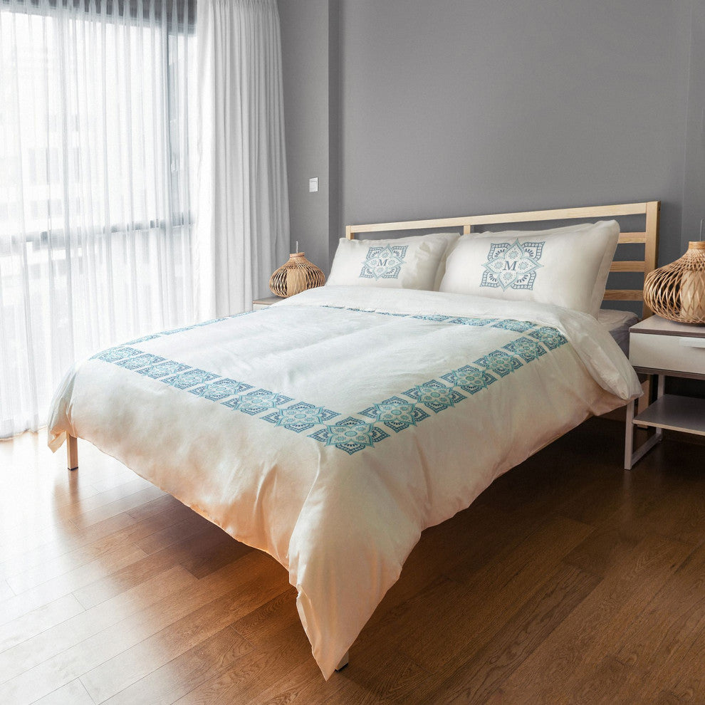 Blue Tile Border King Brushed Poly Duvet