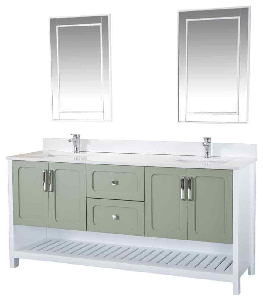 Florin Collection 72" Bathroom Vanity With Sink, Mirror, Countertop, Green