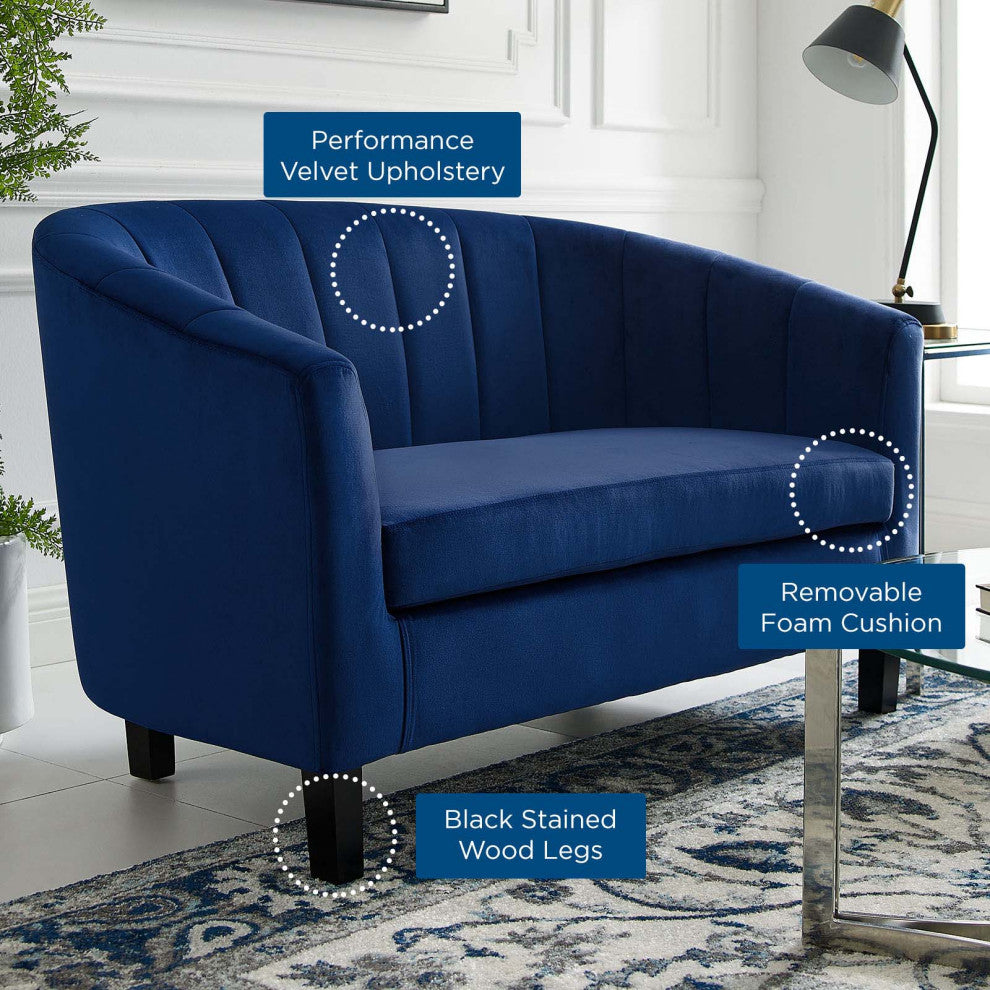 Prospect Channel Tufted Upholstered Velvet Loveseat, Navy