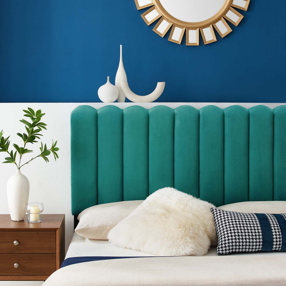 Headboard, Full Queen Size, Velvet, Teal Blue, Modern Contemporary, Bedroom