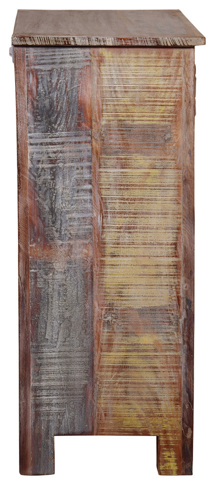 Willards Boho Handmade Reclaimed Wood 5 Drawer Chest, Multicolored and Natural