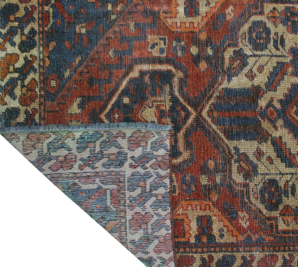 Vintage Distressed Zesiro Burgundy/Navy Runner, 3'3x9'10