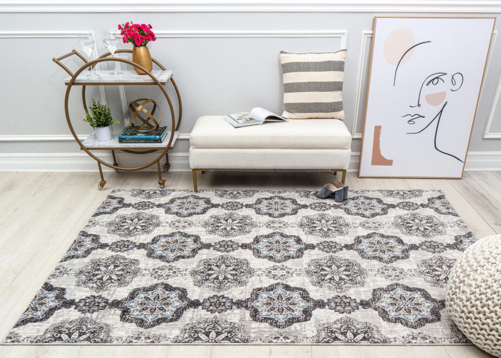 Jade Sweet Gray Vintage Traditional Gray Recycled Area Rug, 2'6" X 4'