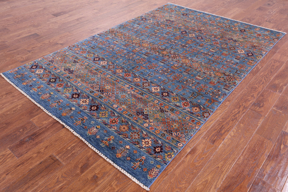 5' 6" X 8' 5" Tribal Persian Gabbeh Hand-Knotted Rug Q5356