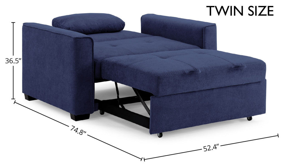 Nantucket Pull-Out Chenille Sleeper Sofa With Accent Pillows, Navy, Twin