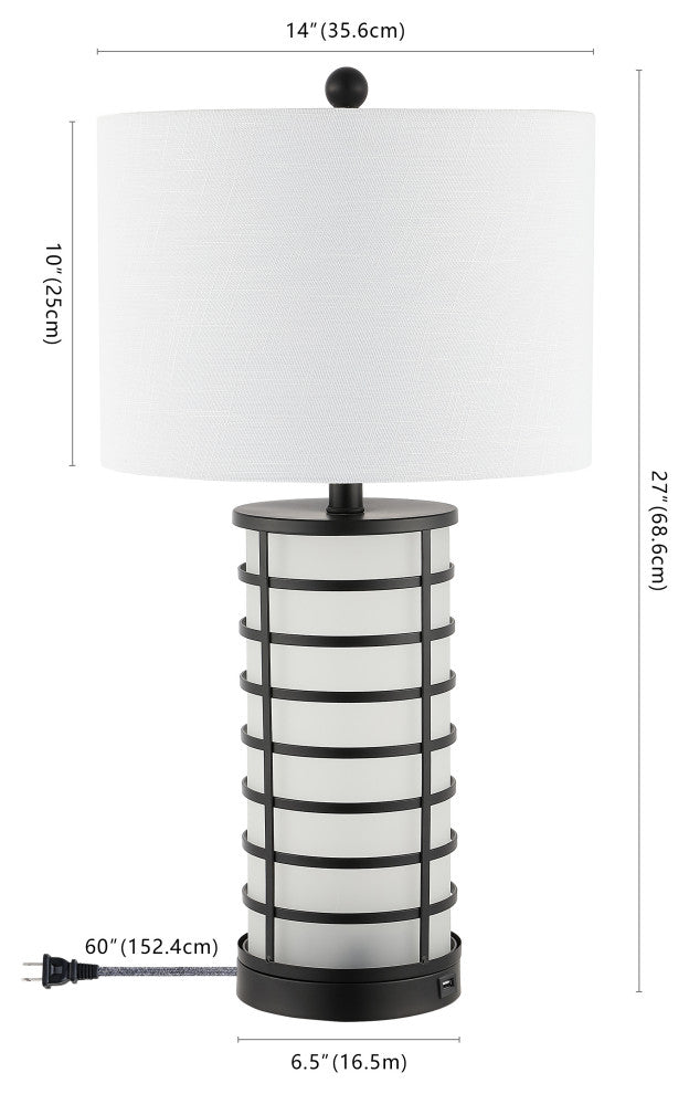Jayce 27" Modern Industrial Iron Nightlight LED Table Lamp With USB, Black