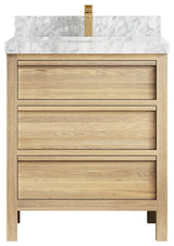 Elizabeth Oak 30" Single Sink Vanity, White 2" Carrara Marble