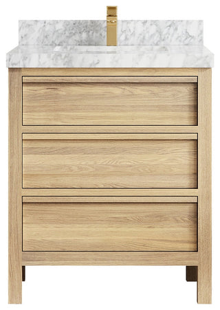 Elizabeth Oak 30" Single Sink Vanity, White 2" Carrara Marble