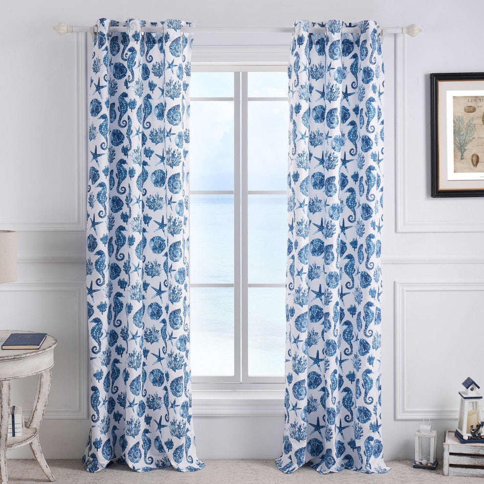 Greenland Home Fashions Pebble Beach Window Panel Pair, Blue 42x84(2), 3x24(2)