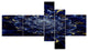 Blue Fractal Flower, Floral Art Canvas Print, 60"x32", 5 panels