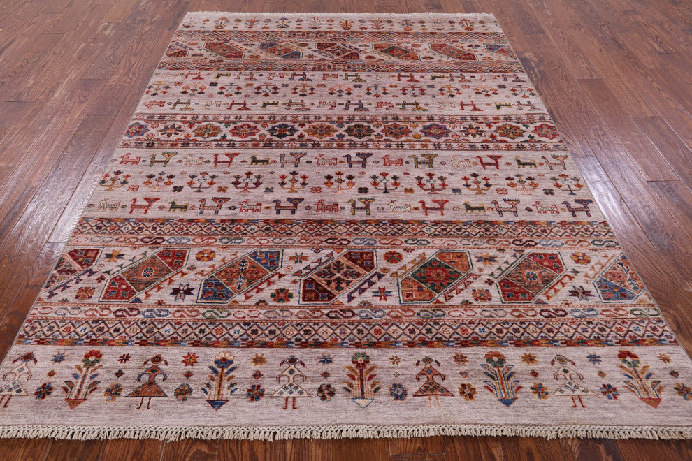 5' 8" X 7' 8" Persian Gabbeh Tribal Hand Knotted Rug Q7543