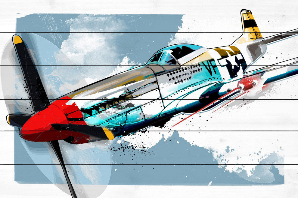 Marmont Hill, "P51 Mustang" by Rick Martin Painting Print on White Wood, 60x40