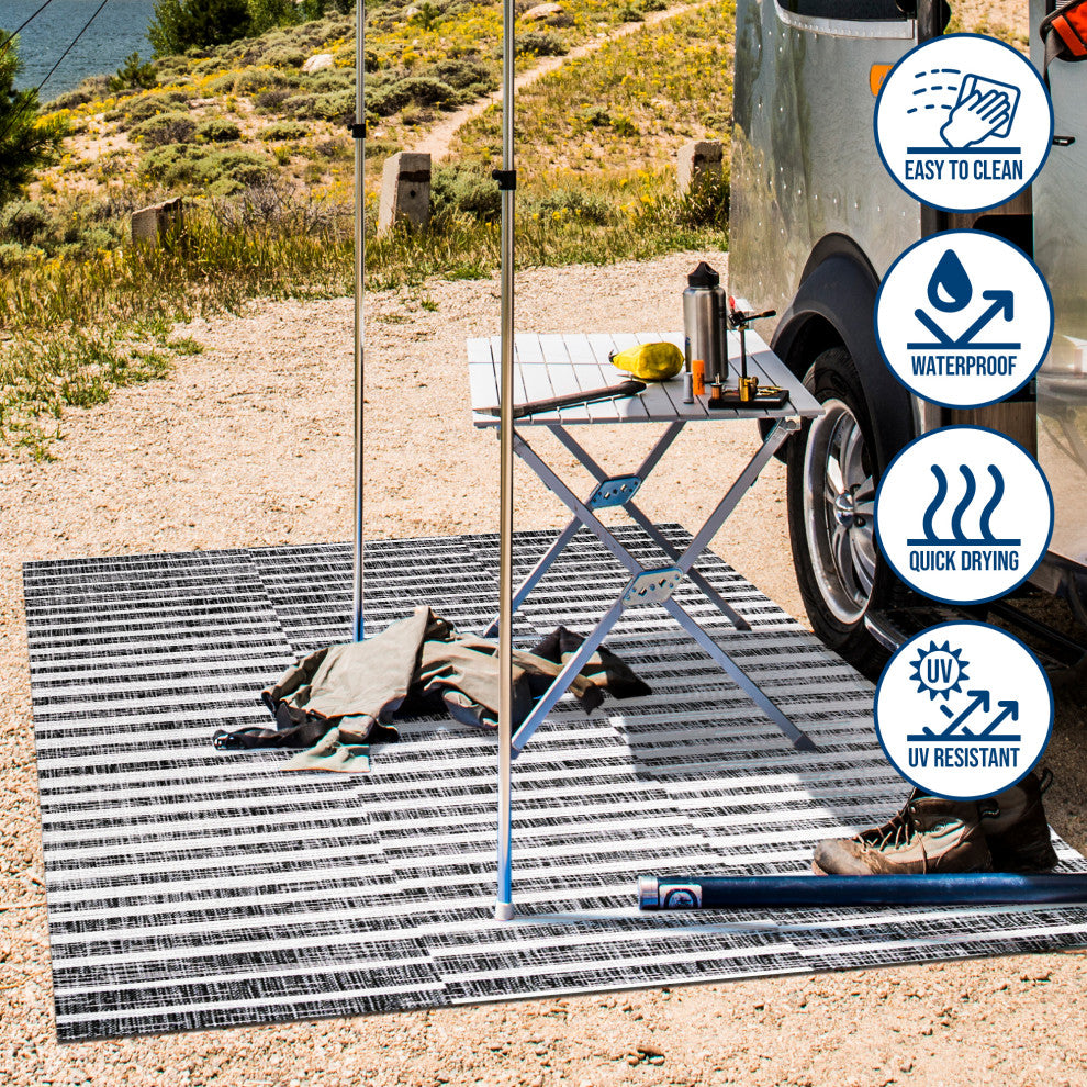 Sukie Modern Offset Stripe Indoor/Outdoor Area Rug, Black and Ivory, 4x6