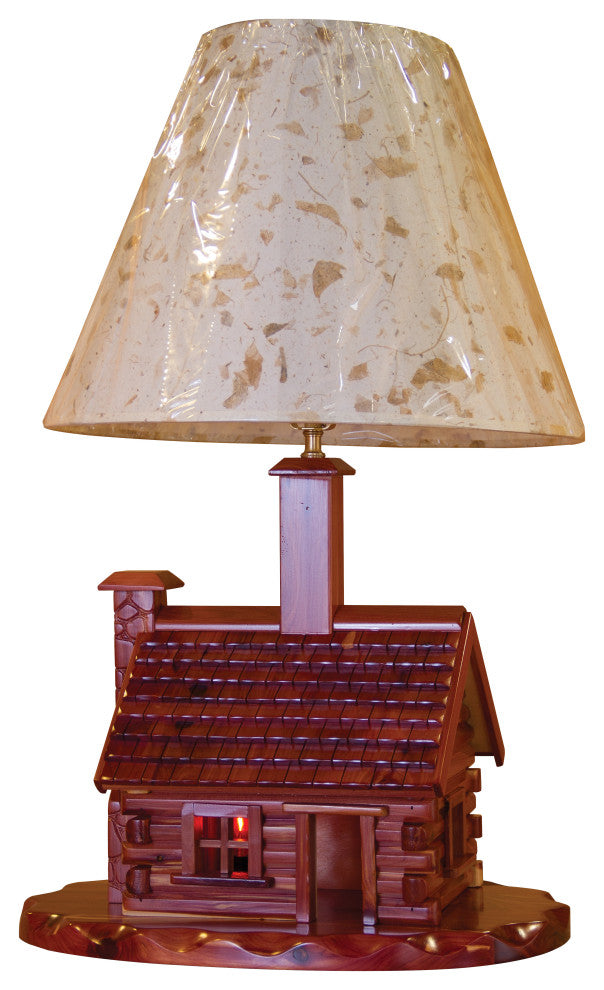 Red Cedar Log Cabin Lamp