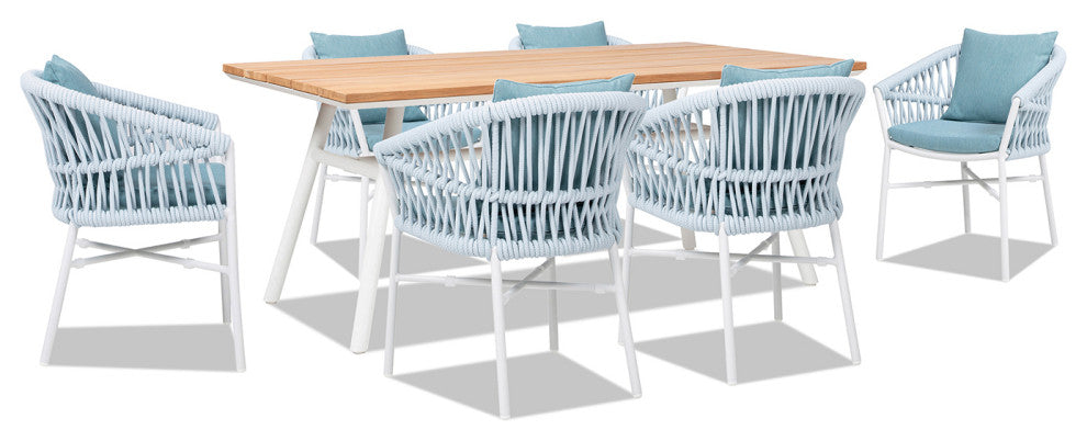 Maiden 71" 7-Piece Weaving Outdoor Patio Dining Set, Sky Blue Sunproof Olefin