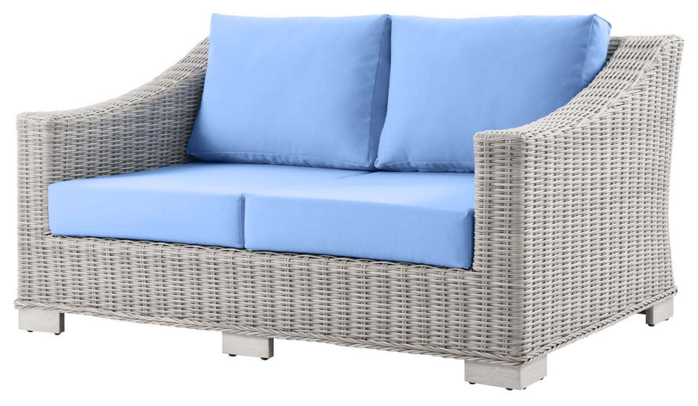 Lounge Sectional Sofa Chair Set, Rattan, Wicker, Gray Blue, Modern, Outdoor