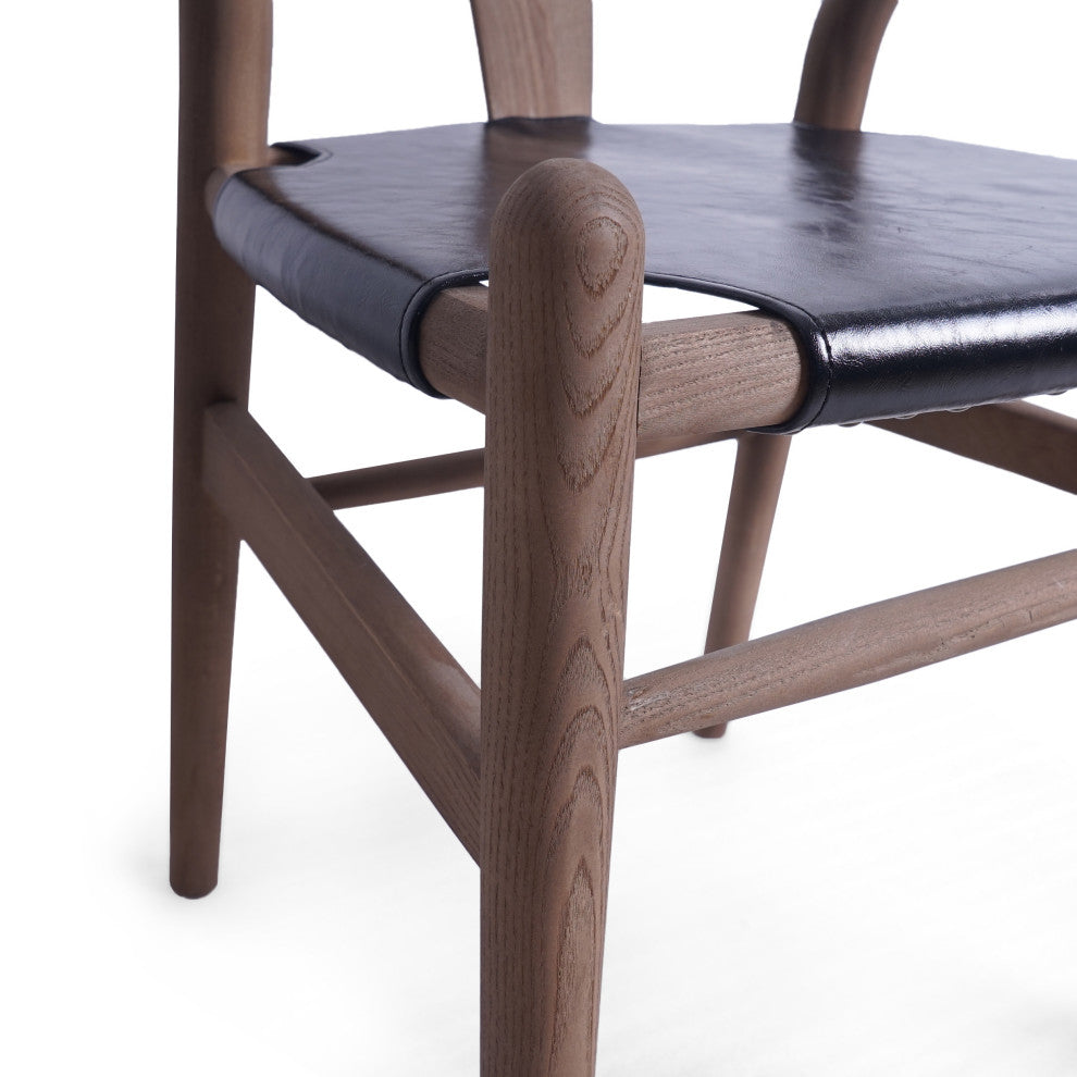Quince Mid Century Boho Ash Wood Dining Chairs, Set of 2, Black + Antique