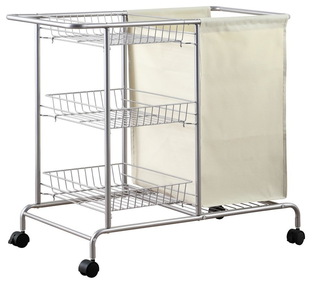 Home Rolling Laundry Cart, Silver and Gray
