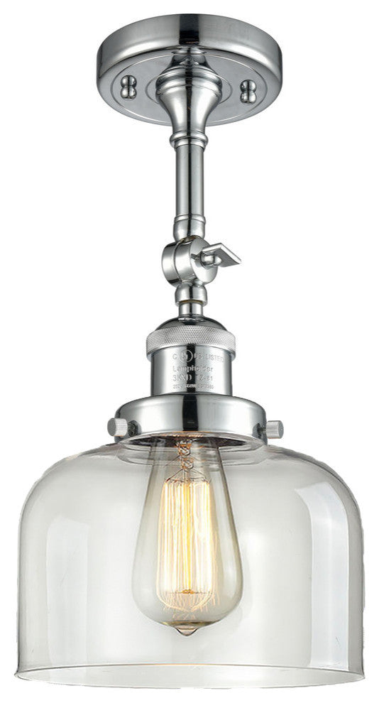 Large Bell 8" Semi-Flush Mount, Polished Chrome, Glass: Clear