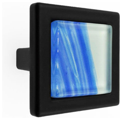 Hand Brushed Blue Tilted Stroke Crystal Glass Black Metal Square Manor Knob