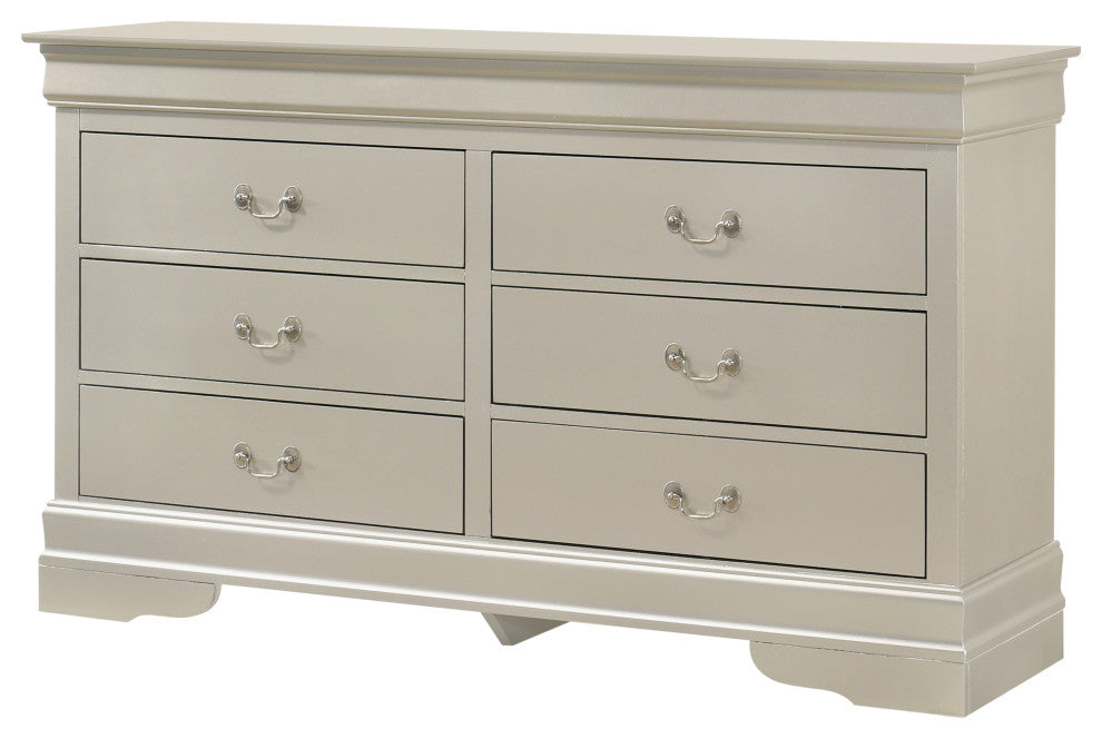 Louis Phillipe 6-Drawer Dresser, Silver Champagne