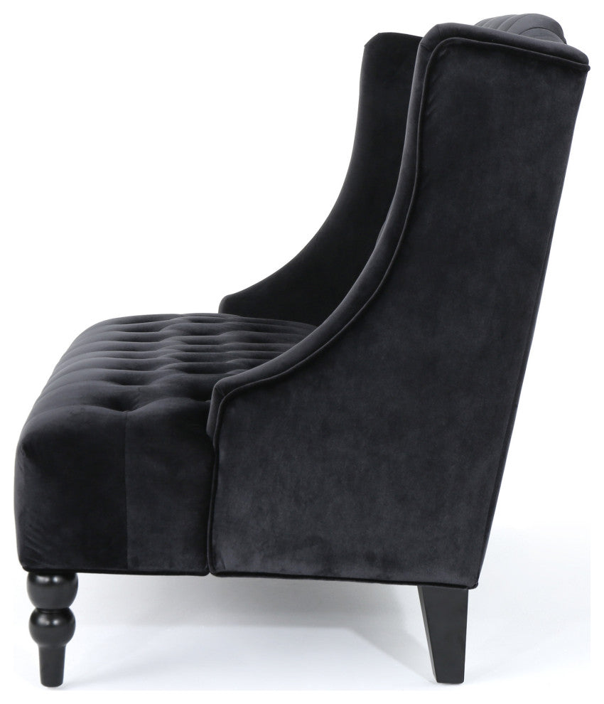 GDF Studio Leah Traditional Tufted High Winged Back New Velvet Loveseat, Black