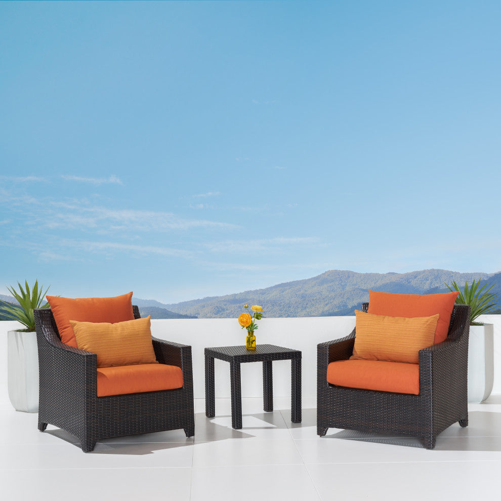 Deco 3 Piece Aluminum Outdoor Club Chairs and Side Table Set, Tikka Orange