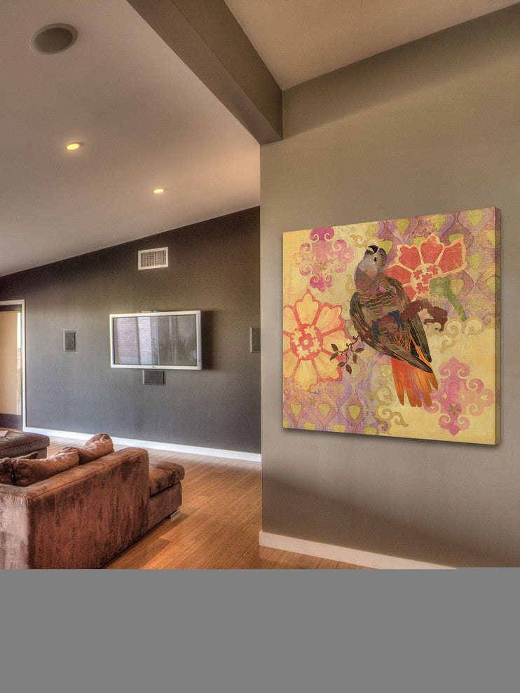 "Parrots of Barcelona" Painting Print on Canvas by Evelia