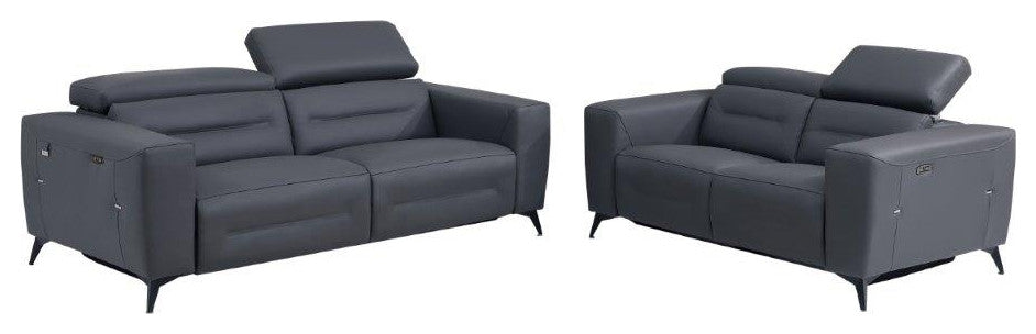 Arezzo Genuine Italian Leather Modern Sofa and Loveseat, Dark Gray