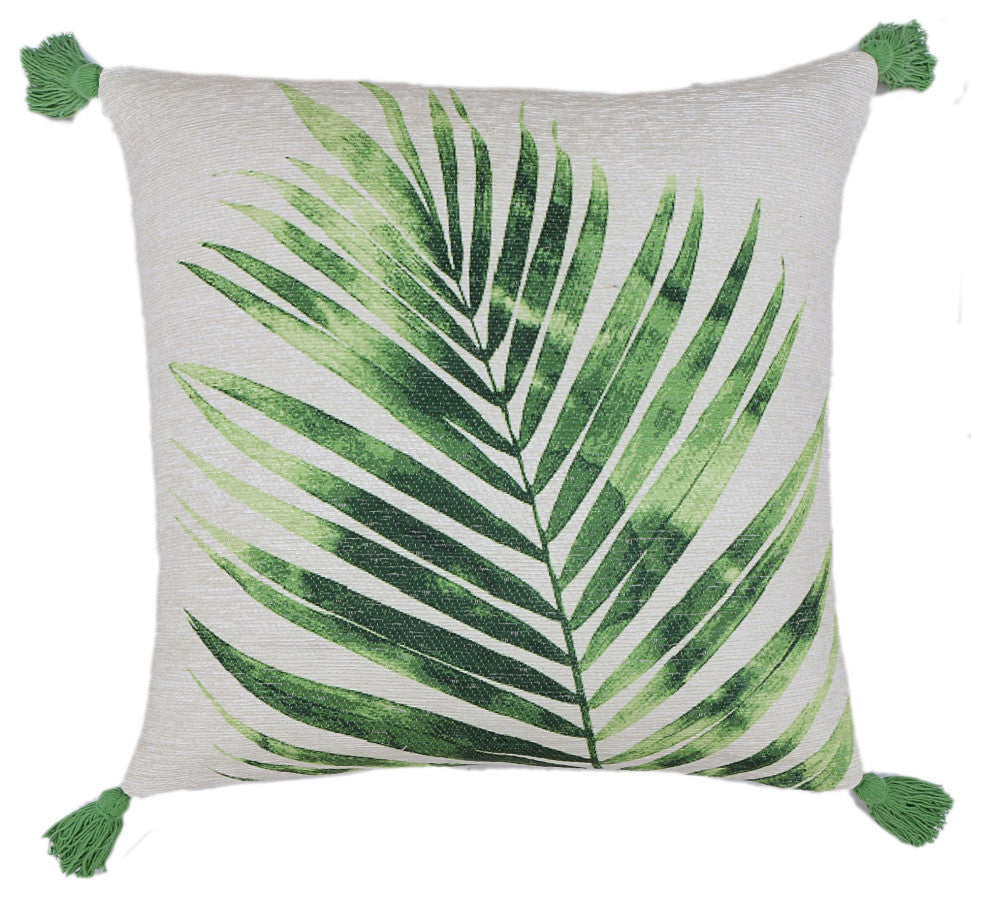 Green Machine Woven with Tassels Parrish Throw Pillow, 20" x 20"