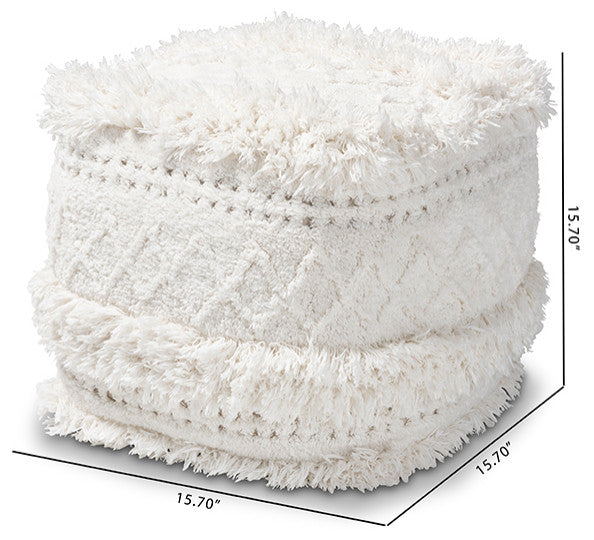 Cassandra Moroccan Ivory Handwoven Pouf Ottoman