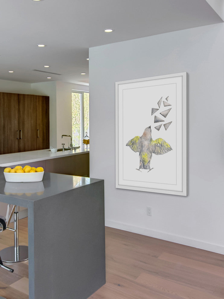 Marmont Hill, "Bird with Shapes" by Thimble Sparrow Framed Painting Print, 16x24