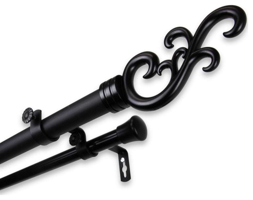 Naureen 1" Double Curtain Rod, Black, 66-120"