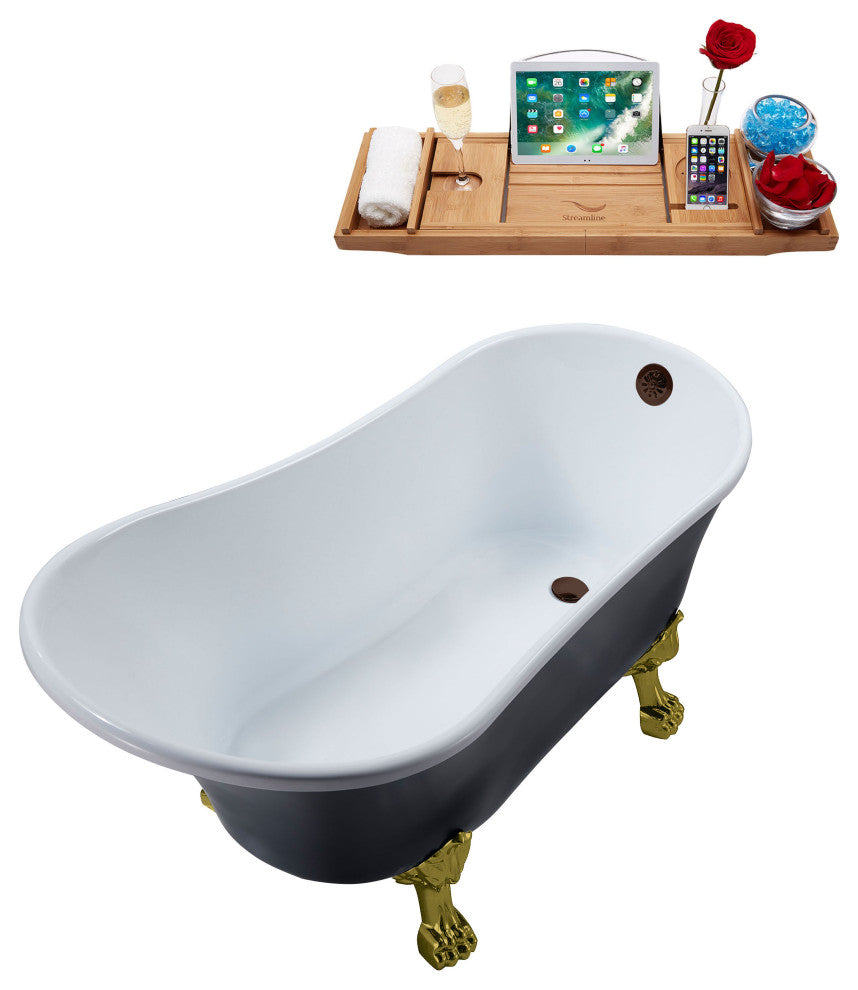 63" Streamline N353BGL-ORB Soaking Clawfoot Tub and Tray With External Drain