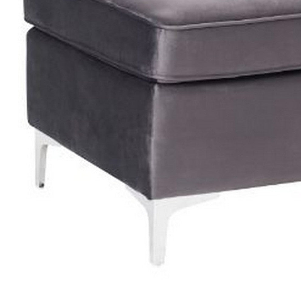 Benzara BM250624 Ottoman With Velvet Upholstery and Metal Legs, Gray