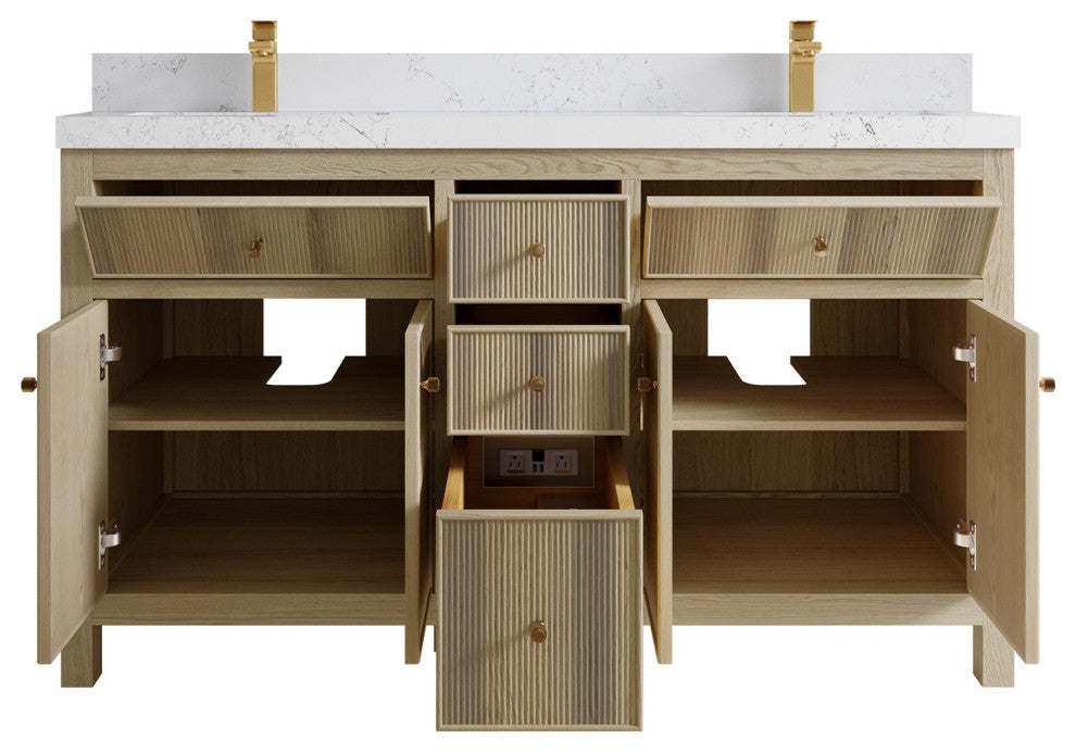 Sonoma Oak 60 Double Bathroom Vanity with 2" Empira White Quartz