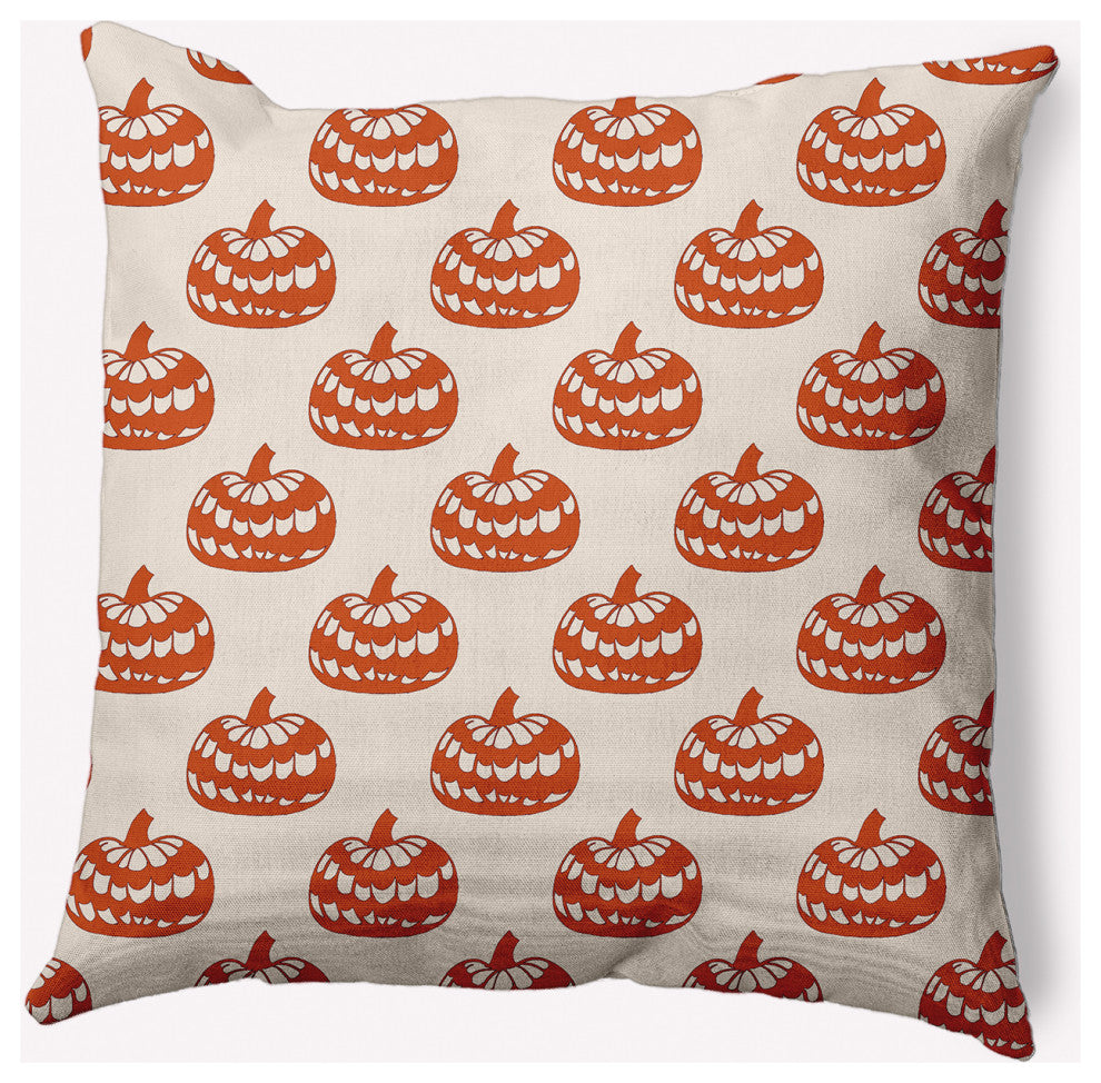 20" x 20" Patterned Pumpkins Indoor/Outdoor Polyester Throw Pillow, Sienna