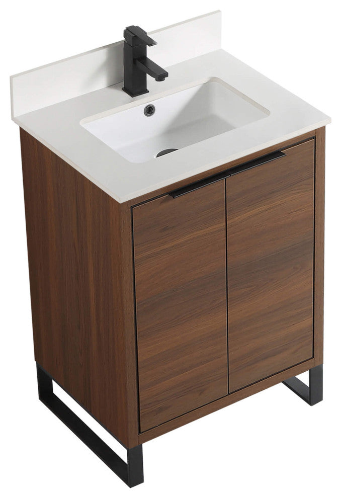 Opulence Bath Vanity, Walnut Ebony, 24", Black Hardware, White Top