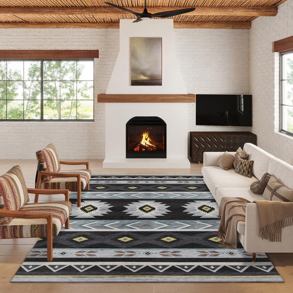 Indoor/Outdoor Phoenix PH3 Black Machine Washable 8' x 10' Rug