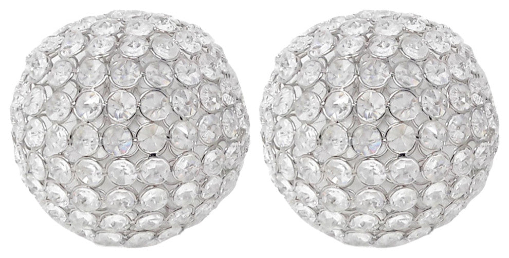 Set of Two Clear Faux Crystal and Silver Decorative Orb Tabletop Sculptures