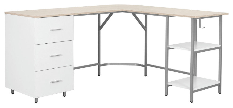 Techni Mobili L-Shape Home Office Two-Tone Desk with Storage, Sand