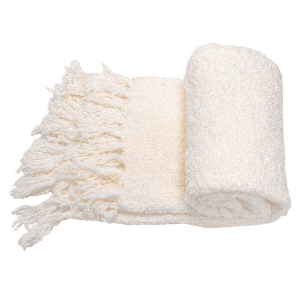Fluffy Knitted Throw, Antique White, 50"x60"